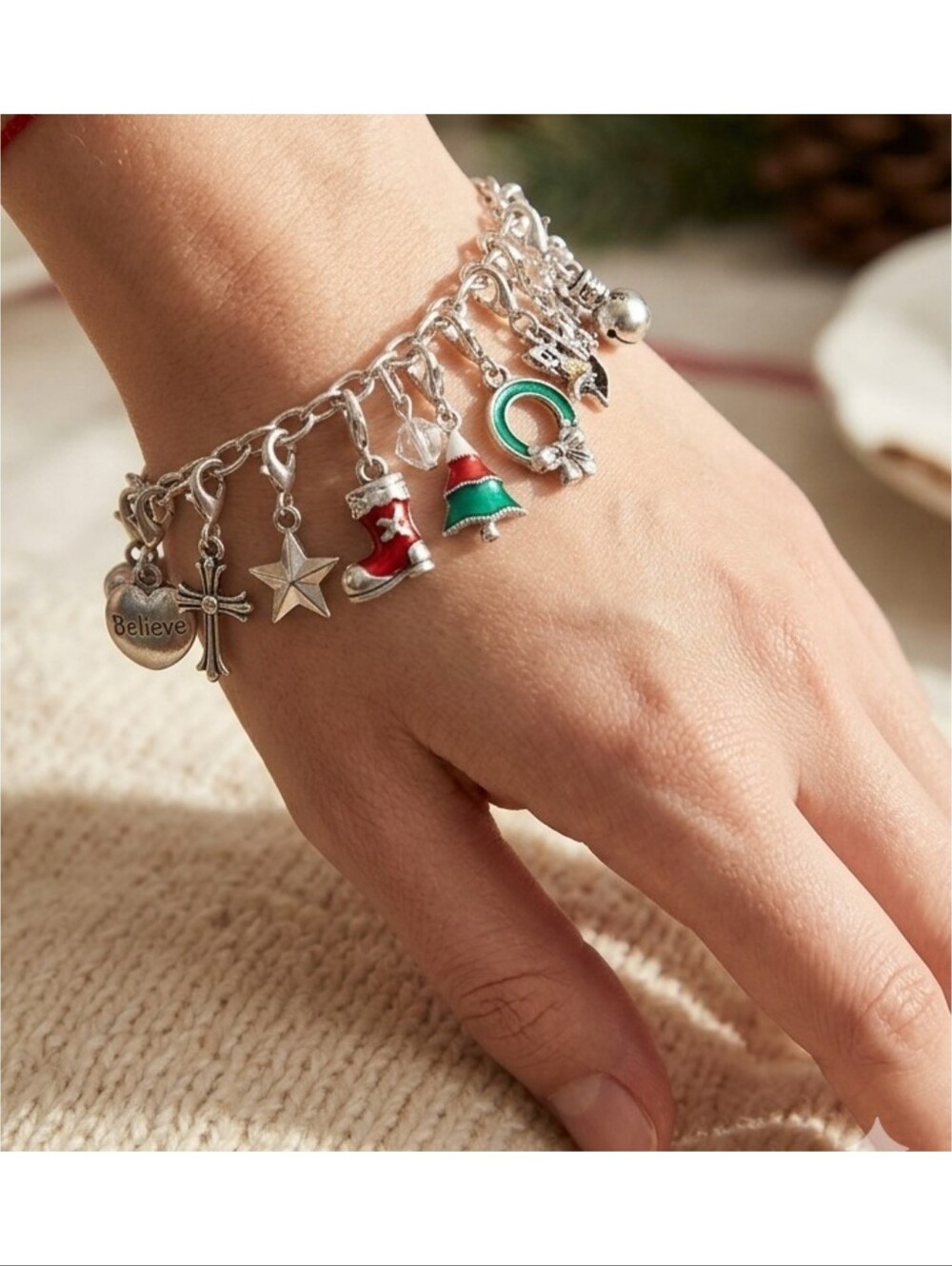 Christmas Themed Charm Bracelet Silver